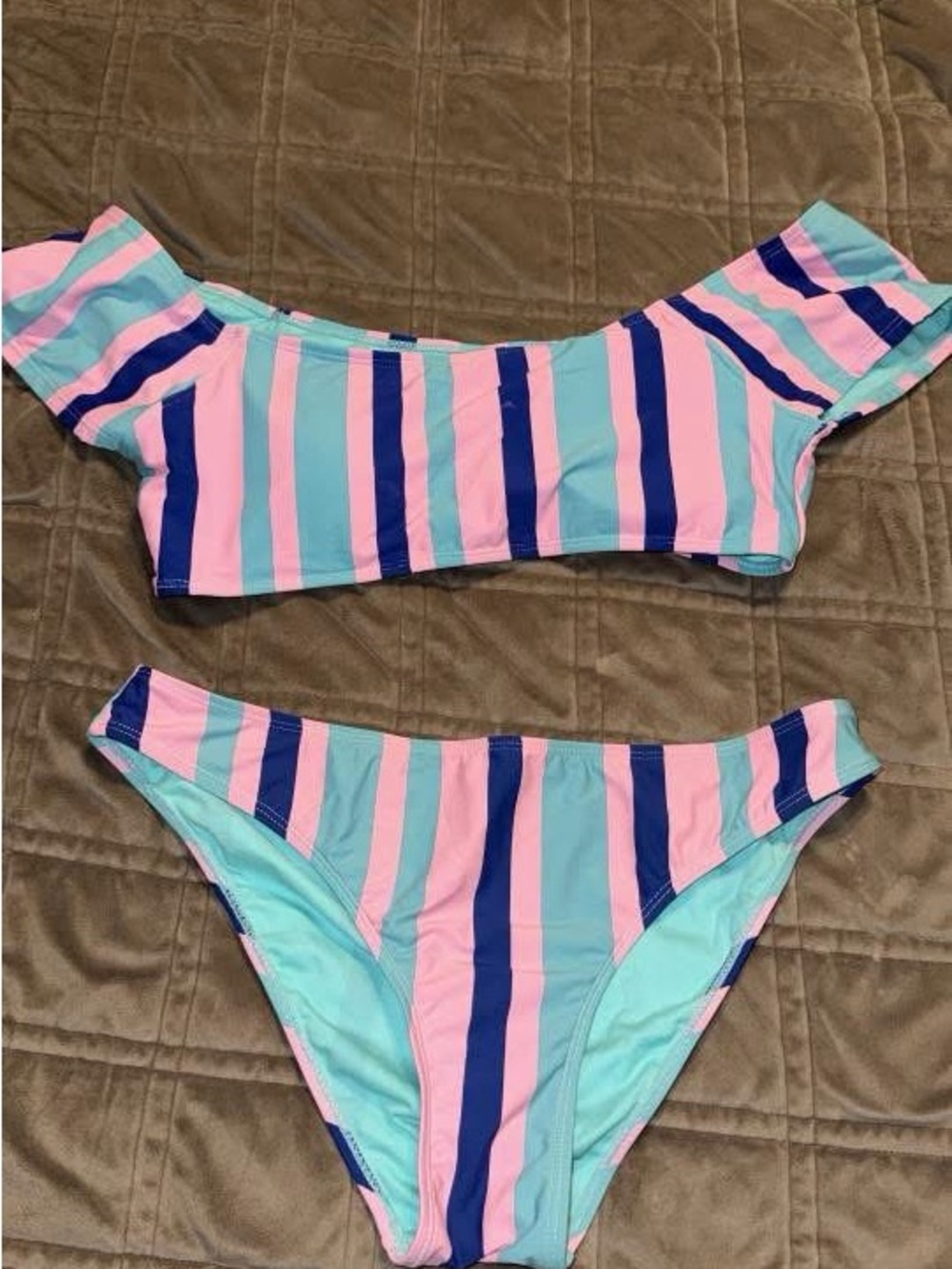 Striped Off-Shoulder Bikini Set